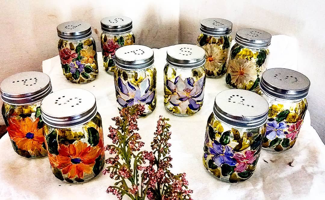 Floral Blooms Hand Painted Salt and Pepper Shakers Stoned Santa