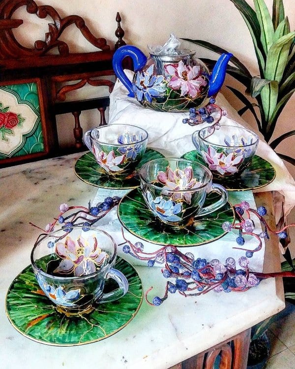 Hand Painted Water Lily Tea Set