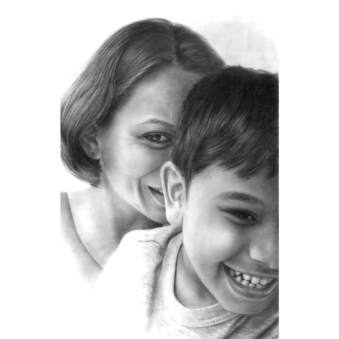 Mother Son Pencil Portrait by Monica Stoned Santa
