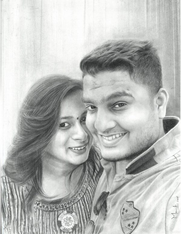 Pencil Portrait of a Couple by Monica