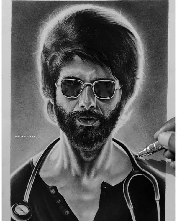 Shahid Kapoor Pencil Portrait Hyper Realistic Portrait-Siddhant
