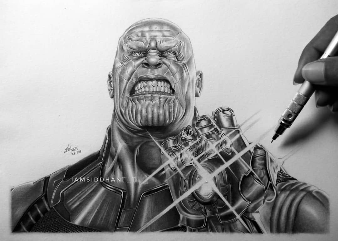 Did a pencil drawing of Thanos in full armor Hope you like it   rmarvelstudios