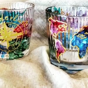 Wanderlust Hand Painted Whiskey Glasses