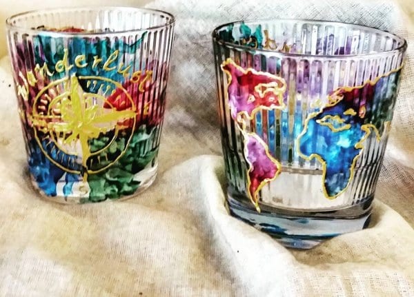 Wanderlust Hand Painted Whiskey Glasses