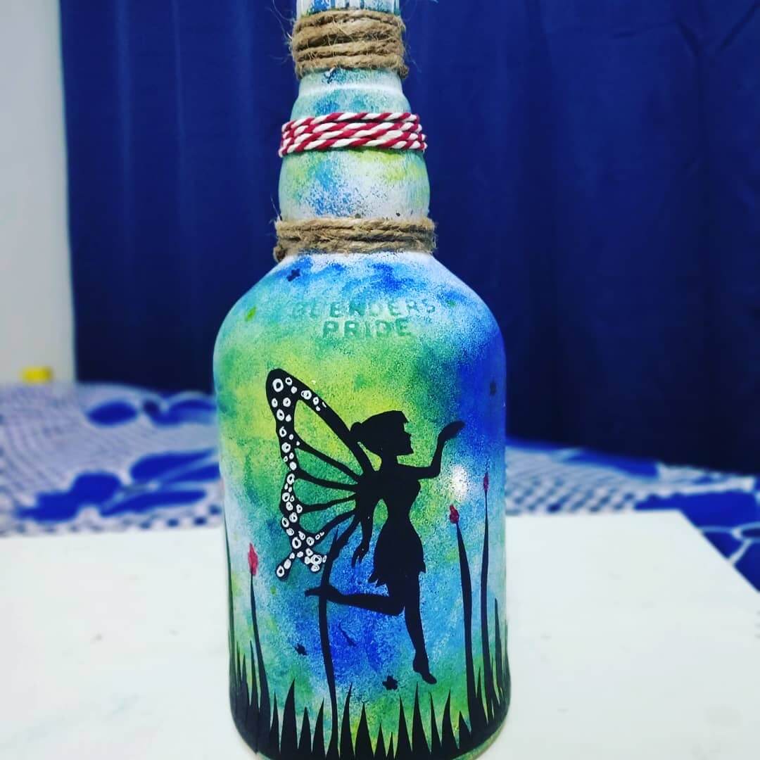 Fairy Themed Painted Bottle by Batliwali - Stoned Santa