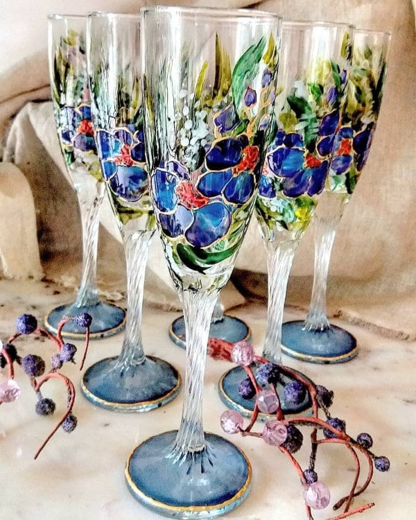 hand painted champagne glass