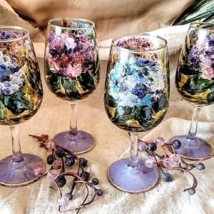 hand painted hydrangea blooms wine glasses