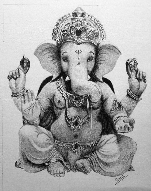 Ganesh God Hyper Realistic Pencil Portrait- Om Prakash