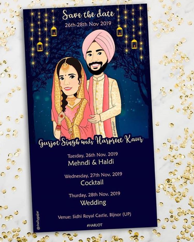 Wedding Invitation - Couple Caricature India - stoned santa Wedding Invitation - Couple Caricature India - stoned santa