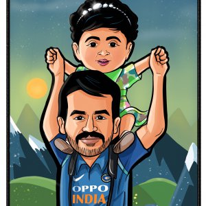 Father and Daughter Caricature-Customised Caricature-Gifts for frineds-Stoned Santa