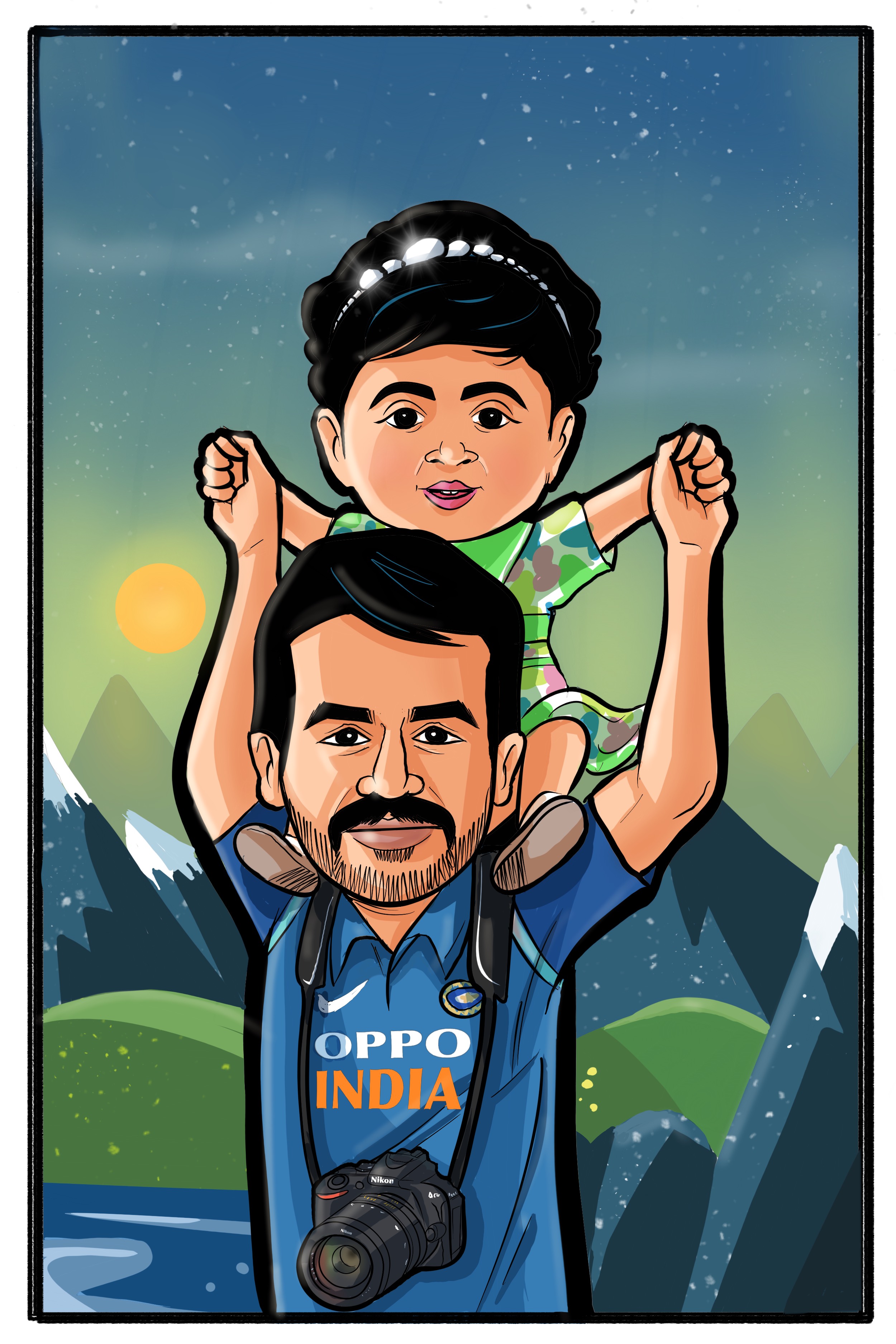 Father and Daughter Caricature | Customized caricature. - Stoned Santa