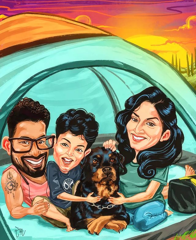 family_caricature_art_by_rohit_chari family_caricature_art_by_rohit_chari