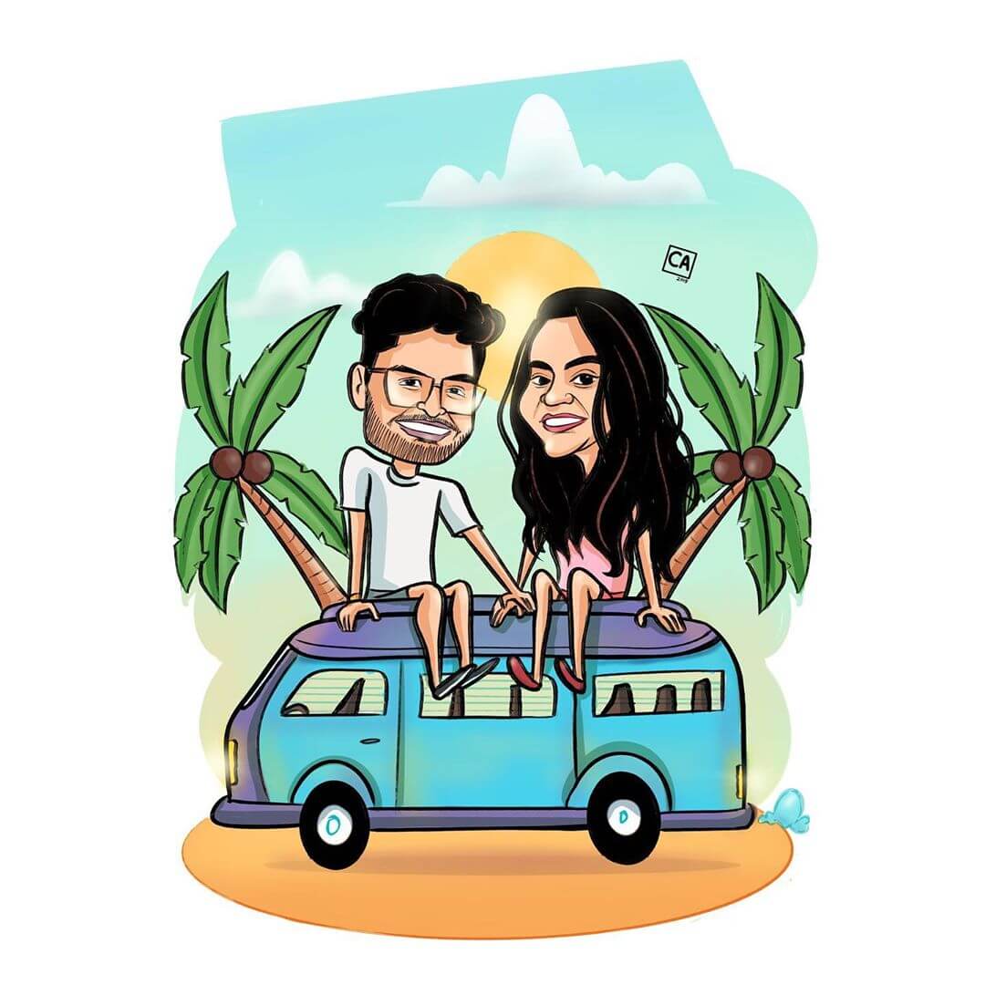 Wanderlust-Couple-Caricature-Stoned-Santa-Blog Wanderlust-Couple-Caricature-Stoned-Santa-Blog