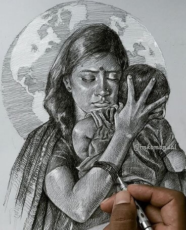 Ball point pen portrait by Koushik Mondal