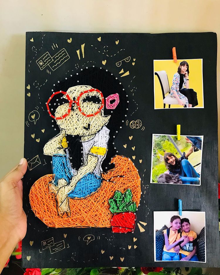 A girl's string art caricature by Sherine Aldrin