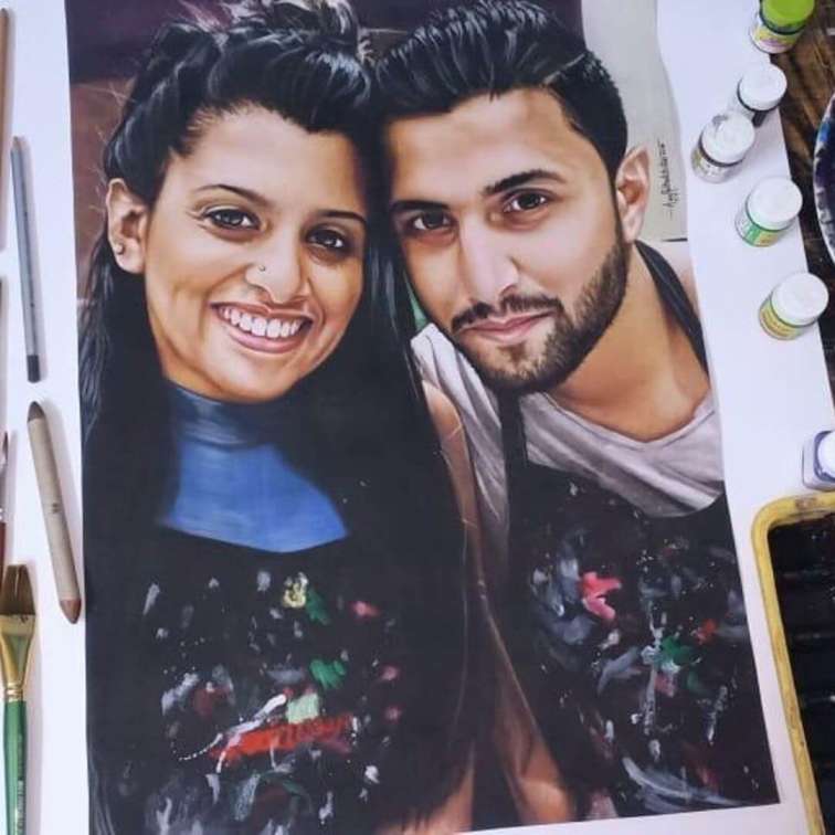 Couple Handmade Portrait One of the realistic wedding couple themed handmade portraits.