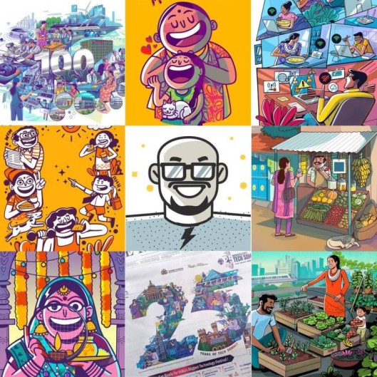 A collage by Satish Gangaiah, an inspiring Illustrator in India