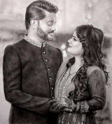 Sweet Couple Handmade Portrait One of our graphite and charcoal based handmade portraits.