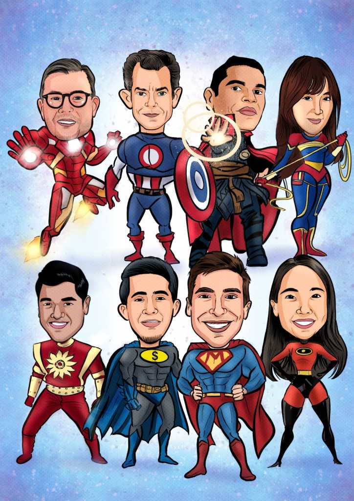 Team Superhero Corporate Marvel Caricature
