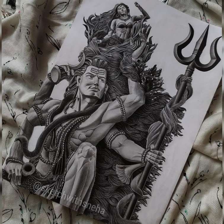Black and White Shiv Painting