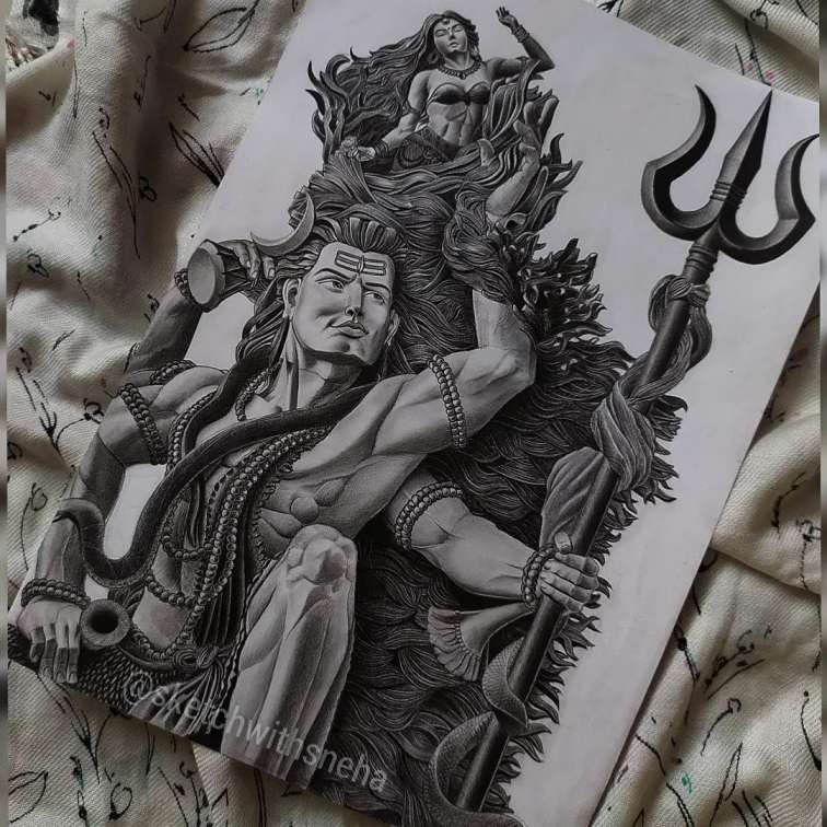 Black and White Shiv Painting Black and White Shiv Painting
