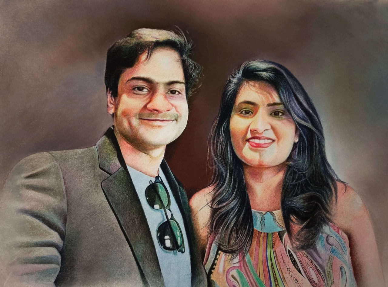 Couple Handmade Portrait Pastel colors