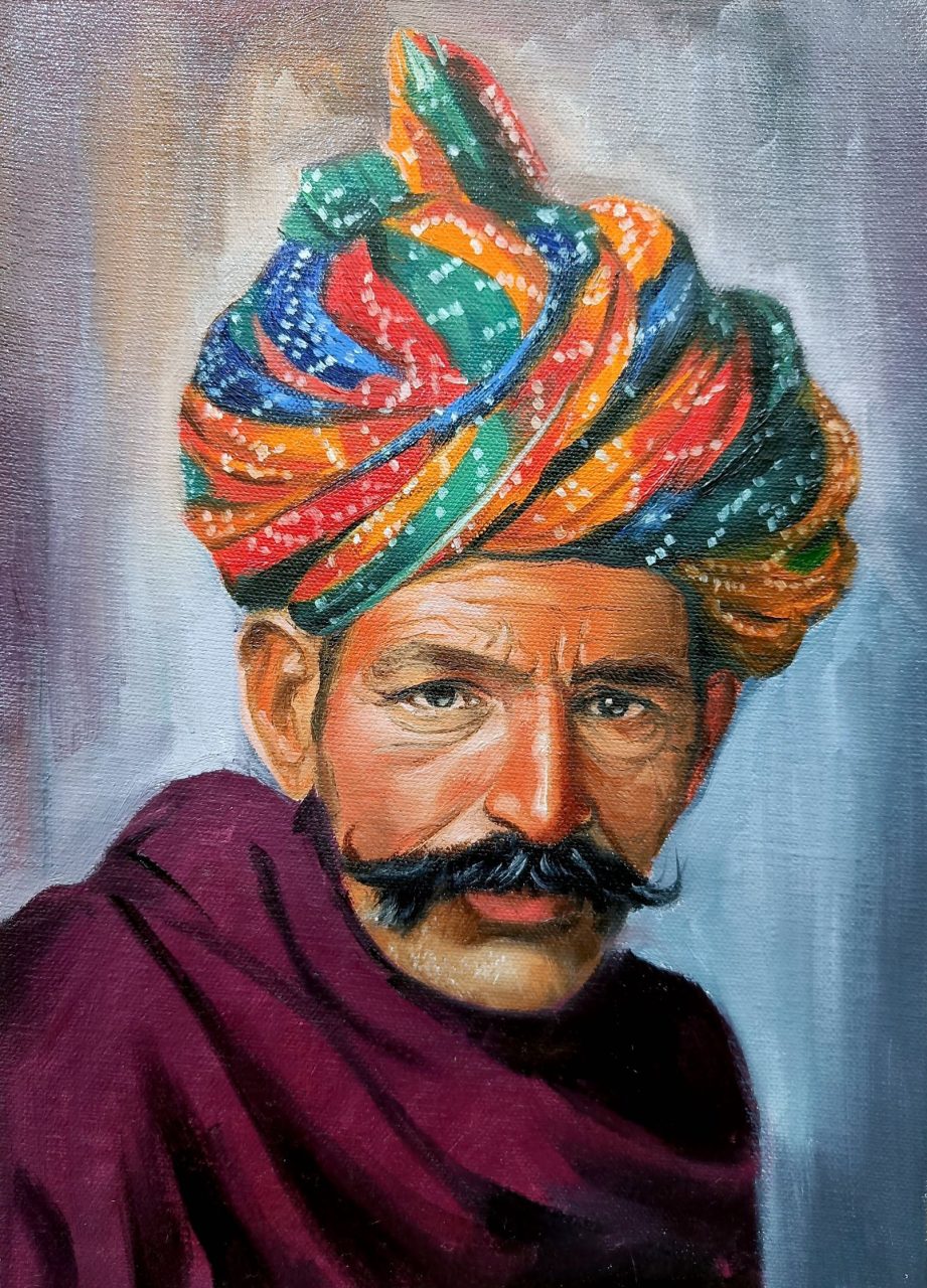 Traditional man with turban oil painting portrait