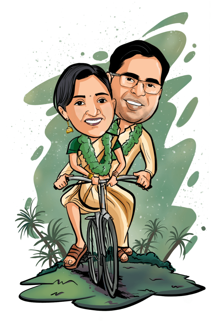 Wife and husband caricatures