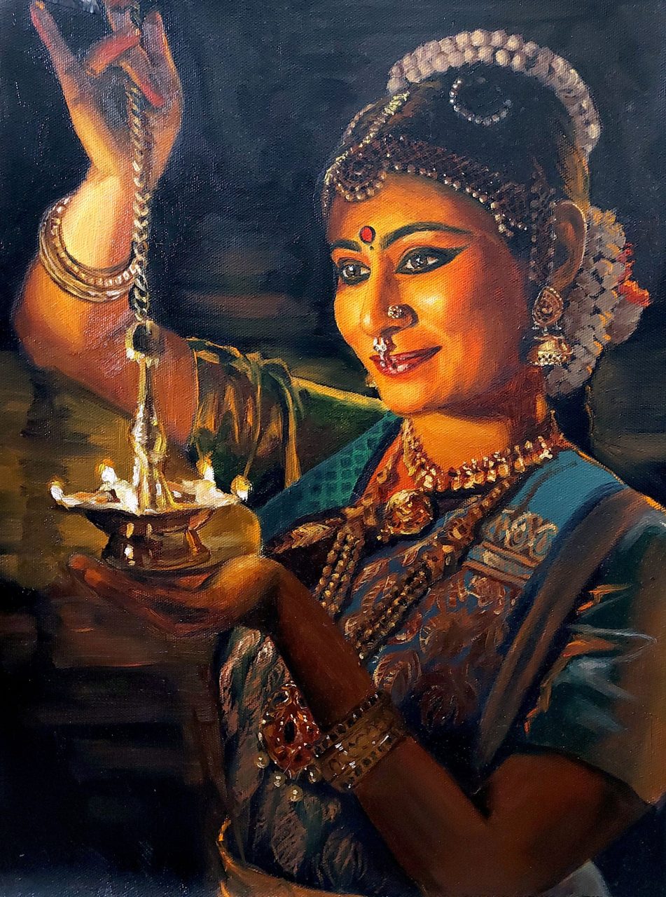 bharatnayam lady oil painting portrait