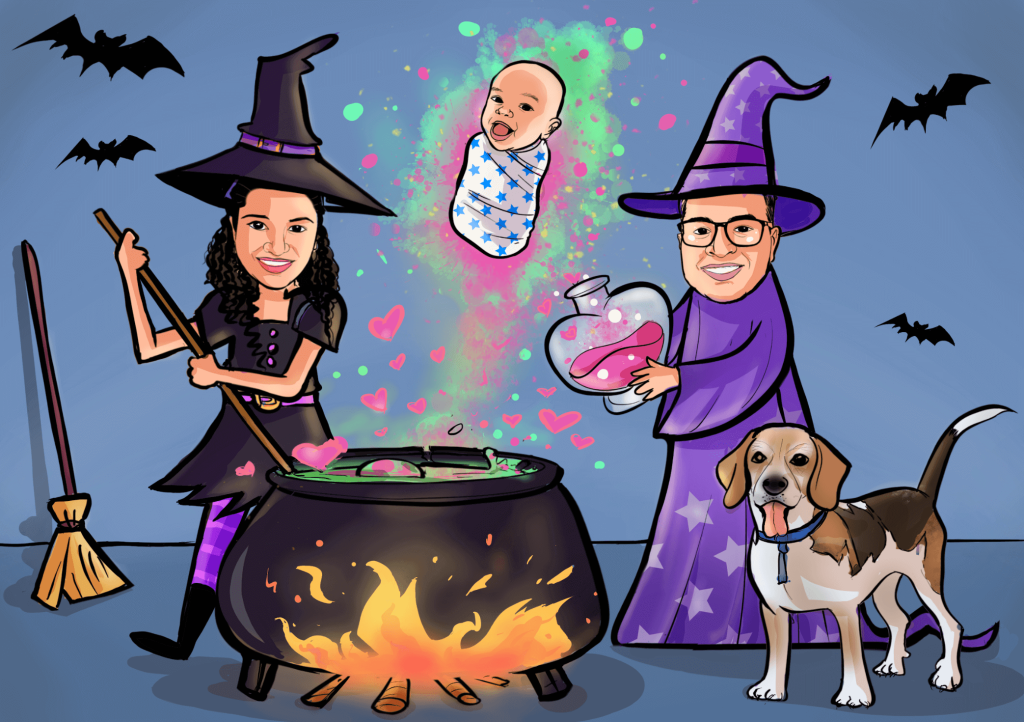 witch wizard baby dog caricature